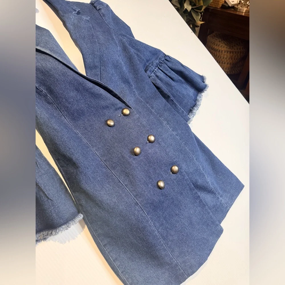 Marled x Olivia Culpo Denim Ruffle Blazer Dress - Size Small